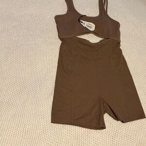 Prana Brown Ribbed one piece workout outfit